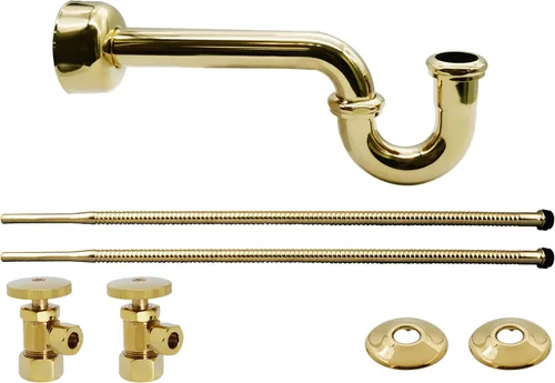 Miniatura 14 de Westbrass A1538L-62 Kit de línea de suministro para lavabo de pedestal con trampa P y topes angulares de mango redondo, negro mate Oil Rubbed Bronze