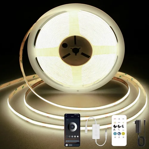 Miniatura 10 de Tira LED COB, tira de luz LED COB blanca cálida de 16.4 pies, tira de luz LED regulable de 2700 K, CRI92+, 0.315 in de ancho, cinta LED flexible