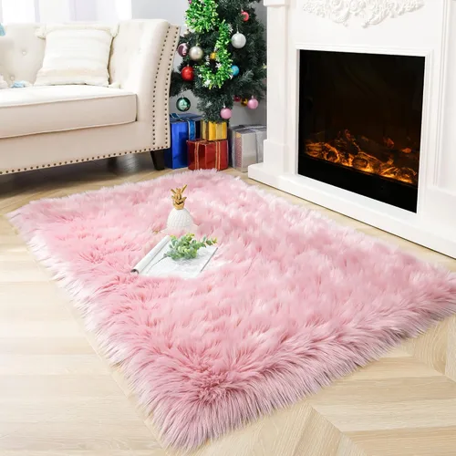 Miniatura 21 de Noahas Alfombra de piel sintética, alfombras esponjosas de lujo para dormitorio, alfombras lavables de 2 x 3 pies, alfombra de piel de oveja