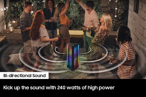Miniatura 2 de Torre de sonido Samsung MX-ST50B de alta potencia, altavoz de pie de 240W, sonido bidireccional, batería incorporada, resistente al agua IPX5, Party