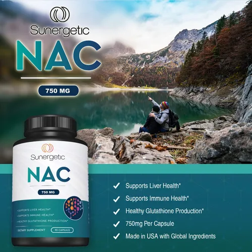 Miniatura 5 de Sunergetic Suplemento NAC premium N-acetil cisteína – 750 mg por cápsula – Apoya el hígado, la desintoxicación inmune, celular y respiratoria – 90 N