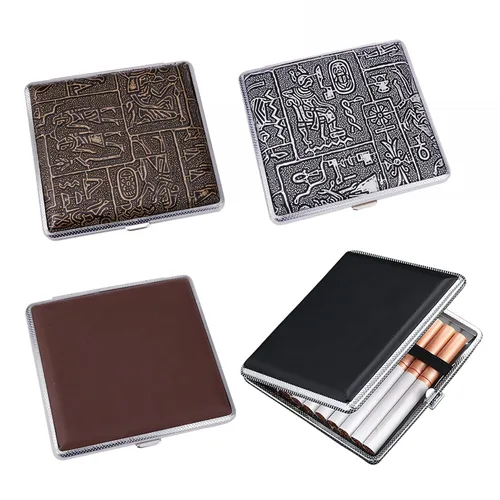 Miniatura 8 de Paquete de 4 cajas de cigarrillos de cuero vintage con capacidad para cigarrillos de 3.937 in para hombres y mujeres, regalos para tarjetas