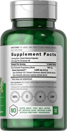 Miniatura 2 de Horbäach Saw Palmetto Extract 120 cápsulas Fórmula sin OMG y sin gluten de Saw Palmetto Berries