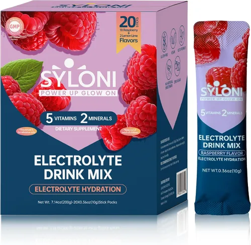 Miniatura 14 de paquetes de polvo de electrolitos, fresa (10.2 g*20 sobres), paquetes de hidratación sin azúcar, bebida de electrolitos con 7 vitaminas