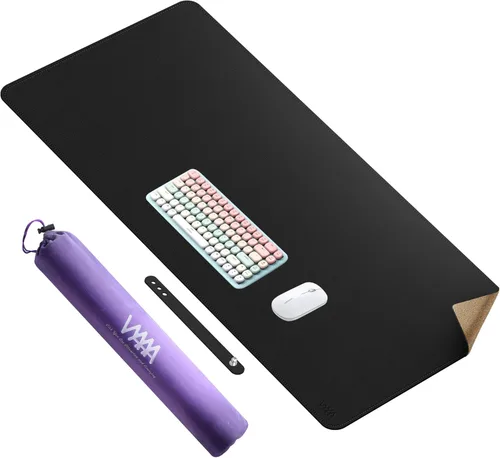 Miniatura 13 de Vyaaa Tapete de cuero para escritorio, 63" x 23.6" pulgadas, protector de escritorio de cuero, impermeable, extra grande, alfombrilla de mouse Negro