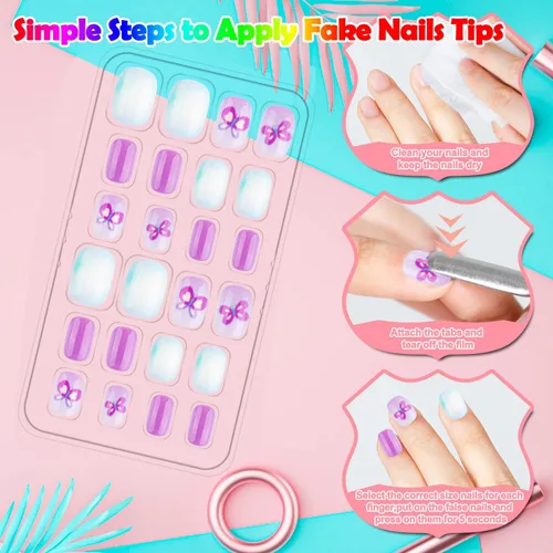 Miniatura 6 de 240 piezas de uñas postizas para niñas, uñas artificiales para niñas, uñas postizas de presión para niñas, uñas de acrílico de cubierta completa
