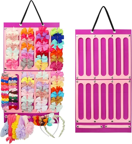 Miniatura 10 de Soporte y organizador de lazos para el cabello con gran capacidad, 16 cintas, organizador de lazos, exhibición de almacenamiento de accesorios