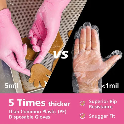 Miniatura 3 de OriStout Guantes desechables para mujer, guantes de vinilo rosa, desechables, sin látex, para cocinar, preparar alimentos, limpiar, teñir