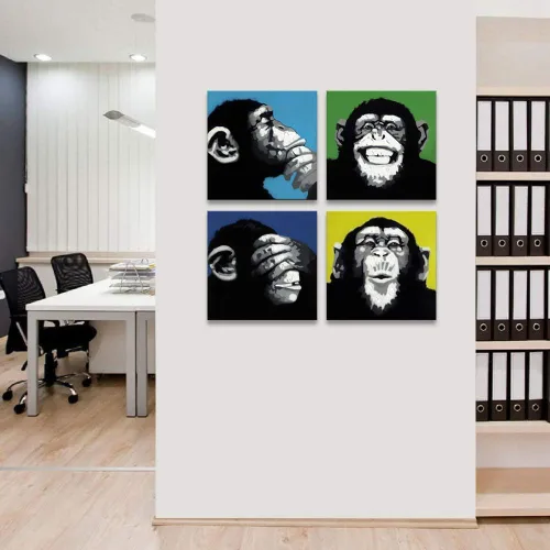 Miniatura 5 de Arte de pared moderno de animales en blanco y negro, divertido mono gorila moderno para oficina, arte pop de mono, impresión de pintura enmarcada
