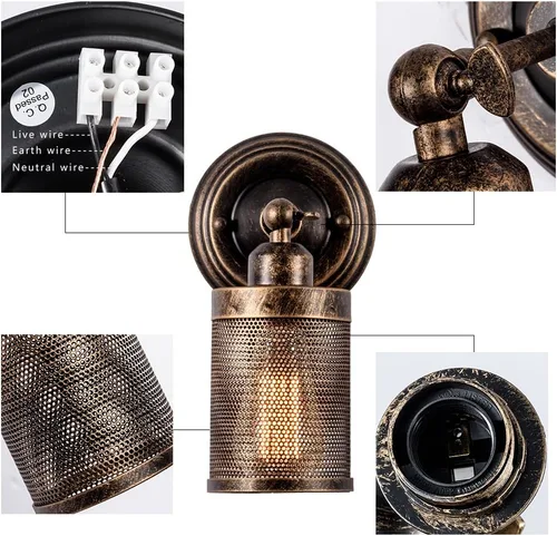 Miniatura 6 de Lámpara de pared industrial vintage, 2 unidades, accesorios rústicos estilo Edison, lámpara de pared LED retro de metal de una sola cabeza