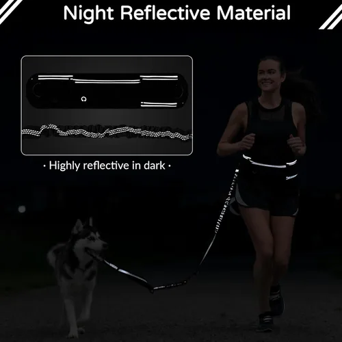 Miniatura 7 de Skmeditec Correa de perro manos libres con bolsa de cintura para pasear perros grandes, correa elástica que absorbe los golpes con bolsa