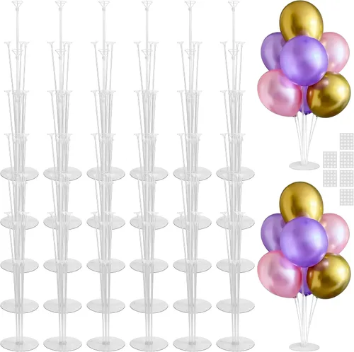 Miniatura 13 de JOYYPOP Juego de 10 soportes para globos, palos de globo con base, suministros para fiestas, cumpleaños, graduación, fiesta, decoración de boda