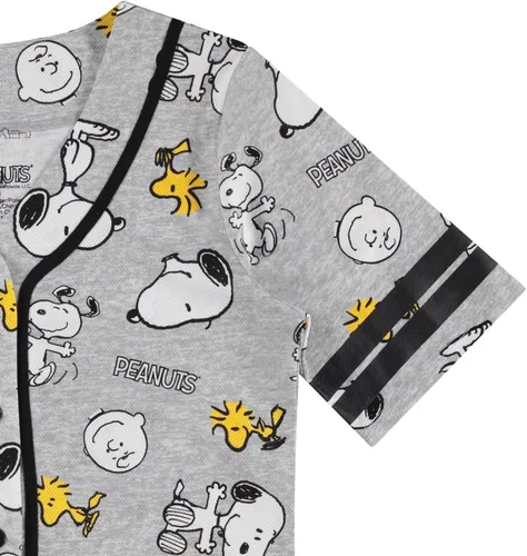Miniatura 4 de Peanuts Ladies Snoopy Baseball Jersey Snoopy Charlie Brown, Woodstock, Linus Mesh Button Down Baseball Jersey
