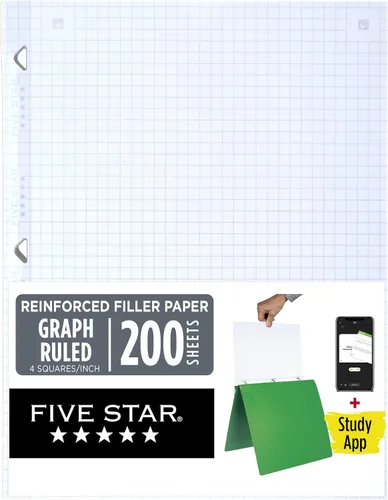 Miniatura 8 de Five Star Papel de hojas sueltas + aplicación de estudio, papel de cuaderno de relleno con rayas gráficas, reforzado, combate el sangrado de tinta