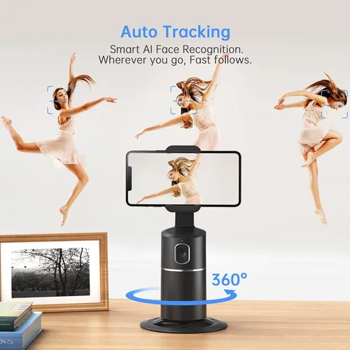 Miniatura 3 de camrola Soporte de teléfono de seguimiento facial automático, no requiere aplicación, rotación de 360°, trípode de seguimiento de teléfono facial