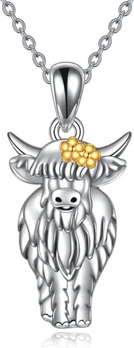 YFN Collar con colgante de corazón de perezoso, búho, vaca, nutria, vaca, de las tierras altas, para mujeres y niñas, de plata de ley, perezoso