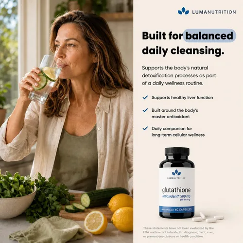 Miniatura 4 de Luma Nutrition Suplemento premium de glutatión - 500 mg - L-glutatión - Soporte antioxidante - Reducido - Soporte hepático - 60 cápsulas