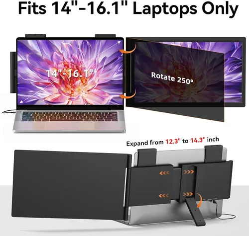 Miniatura 2 de MAGICRAVEN Extensor de pantalla para laptop, monitor portátil IPS de 14 pulgadas, 1080P, monitor de viaje para portátiles de 14 a 16.5 pulgadas