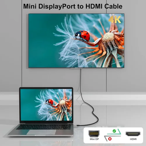 Miniatura 5 de Cable Mini DisplayPort a HDMI 4K de 15 pies, [4K a 60Hz, enchufes chapados en oro, carcasa de aluminio, trenzado de nailon], cable Mini DP a HDMI