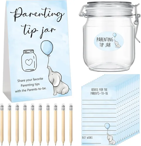 Miniatura 11 de Roowest Tarjetas de consejos de Baby Shower para bebé para nuevos padres - Cartel de frasco de propinas para nuevos padres, 60 tarjetas de consejos