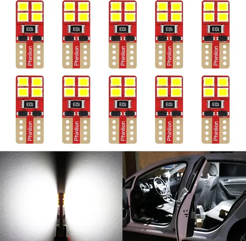 Miniatura 10 de PHINLION 12V T10 168 194 Bombillas LED amarillas ámbar, súper brillantes, miniatura 2835 8-SMD, cuña 12961 12396 para luces interiores de coche