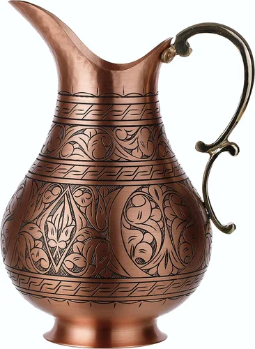 Miniatura 5 de DEMMEX The Pitcher - Jarra ayurveda de cobre macizo grabada a mano de cobre macizo de 0.039 pulgadas para agua potable, mula de Moscú, cóctel