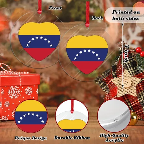 Miniatura 2 de Adorno de Navidad personalizado de la bandera de Venezuela 2023, adornos de corazón para árboles de Navidad, acrílico país, ciudad, recuerdo
