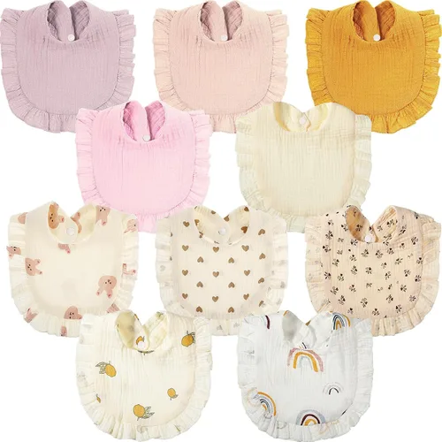 Miniatura 8 de Mepase 10 baberos grandes de muselina para bebé, baberos de dentición, hombros para dentición de niños y niñas (colores elegantes)