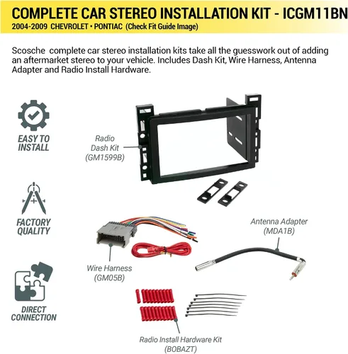 Miniatura 2 de Scosche ICGM11BN Kit completo de instalación básica doble DIN para vehículos Chevrolet y Pontiac 2004-09 seleccionados no amplificados - Kit