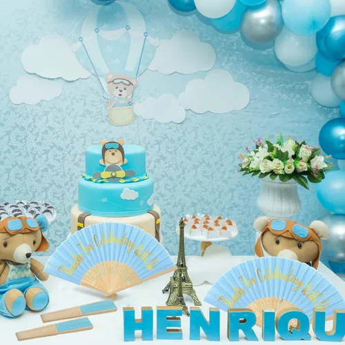 Miniatura 4 de Jetec 50 abanicos de mano de seda azul, abanicos de boda a granel para invitados, plegados de mano, gracias por celebrar con nosotros, recuerdos