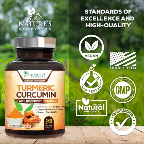 Miniatura 4 de Nature's Nutrition Cúrcuma, Curcumina máxima potencia, 95% curcuminoides, 0.064 onzas con extracto de pimienta negra para una mejor absorción
