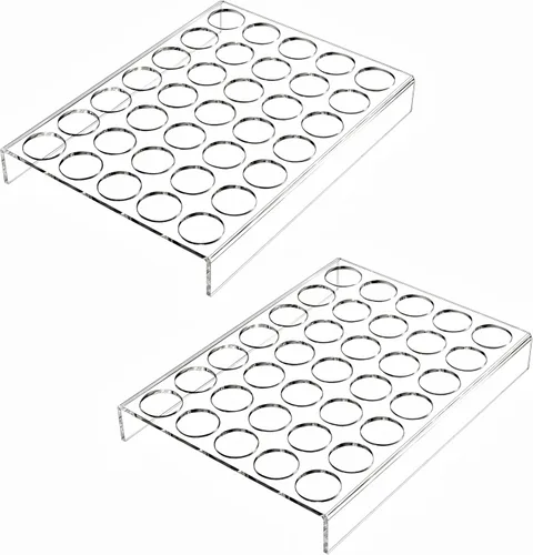 IEEK Paquete de 2 35 ranuras planas para encimera de café, bandeja organizadora de tazas K, organizador de cápsulas de café de acrílico transparente