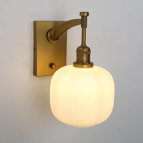 Miniatura 9 de Pathson Milk White Glass Wall Sconce with Switch, Hardwired Wall Vanity Light, Mid-Century Vintage Wall Lamp Fixture or Living Room Farmhouse Brass