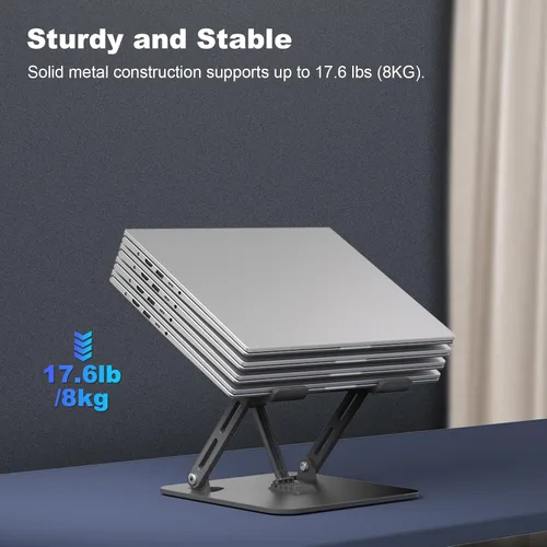 Miniatura 6 de Soporte ajustable para computadora portátil, elevador portátil con 3 brazos de soporte, soporte ergonómico ventilado de metal súper resistente