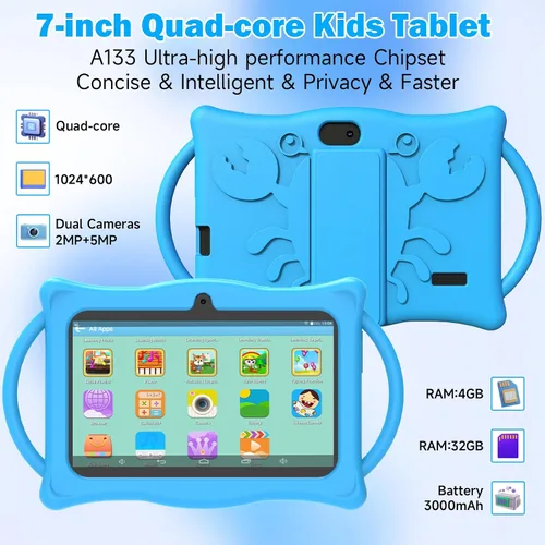 Miniatura 3 de Tablet Android Kids de 7 pulgadas, Tablets para Niños, 4 GB de RAM 32 GB ROM Quad Core Tablet para niños pequeños con funda a prueba de golpes