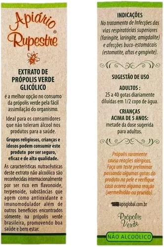 Miniatura 5 de Apiario Rupestre Extracto brasileño de propóleo de abeja verde sin alcohol (1.0 fl oz)