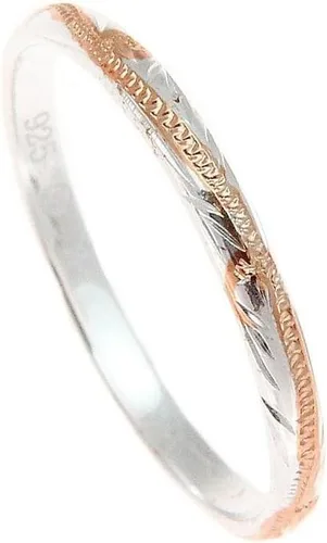 Miniatura 2 de Arthur's Jewelry Anillo de plata de ley 925 de 2 tonos chapado en oro rosa rosa de 0.079 in con desplazamiento hawaiano grabado a mano tamaño 1 a 9