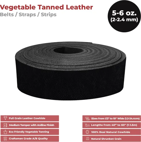 Miniatura 2 de Trabajo europeo de cuero de 5-6 oz. (0.079-0.094 in) Tamaño de los cinturones de cuero curtido vegetal: 1-1/2 x 40 pulgadas, correas de cuero