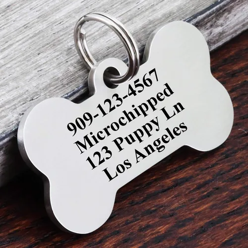 Miniatura 2 de Ultra Joys Etiqueta de identificación de mascotas de acero inoxidable con grabado frontal y trasero, etiquetas personalizadas para perro y placa