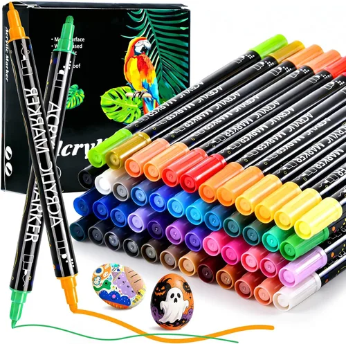 Miniatura 17 de Juego de marcadores de pintura acrílica, marcadores de pintura acrílica de doble punta, punta fina y punta de punto para suministros de arte