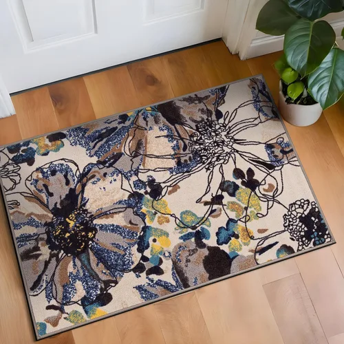 Rugshop Alfombra decorativa suave antideslizante con flores brillantes color crema para baño, cocina y entrada, 20 x 30 pulgadas