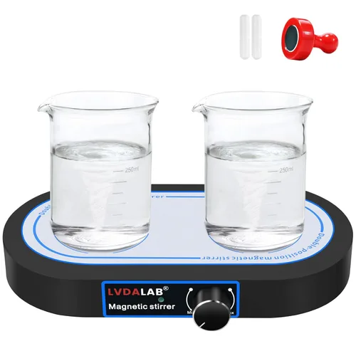 Agitador magnético doble, placa de agitación magnética de 2 posiciones de 3000 rpm, 2 agitadores magnéticos multiposición de 16.9 fl oz con 2 barras