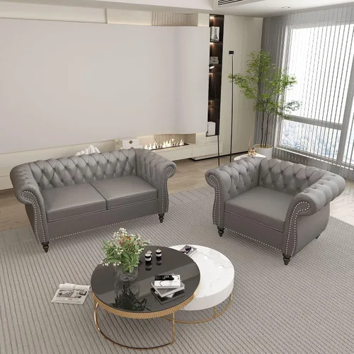 Miniatura 35 de QHITTY Juego de 2 piezas para sala de estar, Sofá Seccional Chesterfield Silla Contemporáneo Tapizado de Terciopelo Loveseat Juego de Sofás