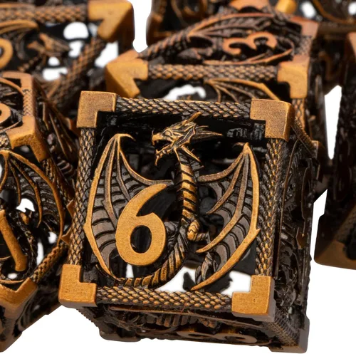ARUOHHA Juego de dados huecos de metal DND, dados D y D de oro antiguo, juegos de rol RPG, dados poliédricos con caja de regalo D20 D12 D10 D8 D6 D4