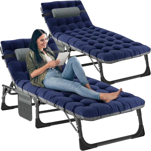 LILYPELLE Tumbona plegable para exteriores con colchón, sillas reclinables ajustables de 5 posiciones para patio, perfectas para exteriores, tomar