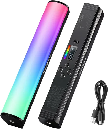 Miniatura 9 de NEEWER Vara de Luz Magnética Manual Básica, Luz de Video LED Mini RGB Completa de 360°, Batería de 2500mAh, Luz de Tubo de Cámara Ajustable