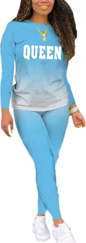 MRSYVES Conjunto de 2 piezas de teñido anudado para mujer, sexy, talla grande, manga larga, tops y pantalones, conjuntos deportivos deportivos