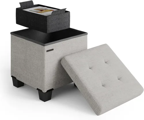 Cubo otomano de almacenamiento con cubo pequeño, otomana cuadrada de 15 pulgadas con almacenamiento para sala de estar y dormitorio, reposapiés