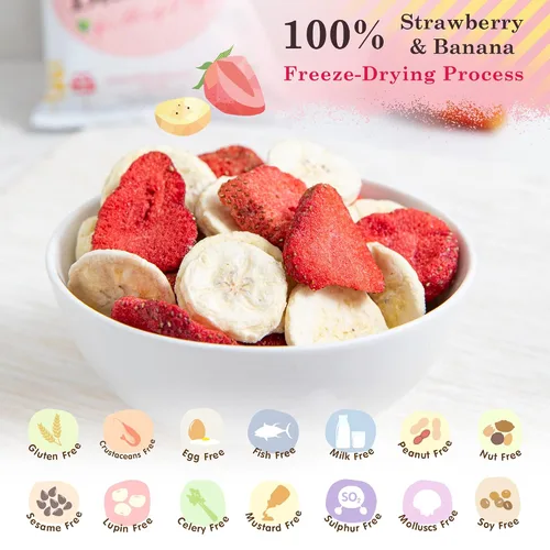 Miniatura 6 de Wel-B Bocadillos de frutas liofilizadas, fresas frescas y plátanos liofilizados para obtener una textura saludable y crujiente mientras conservan