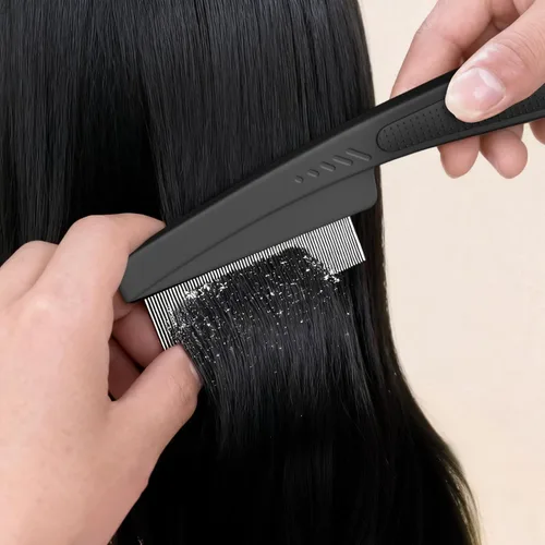 Miniatura 2 de Peine para la caspa, peine de dientes finos para el cuero cabelludo, peine de desintoxicación para piojos para mujeres, hombres y niños, acero Negro